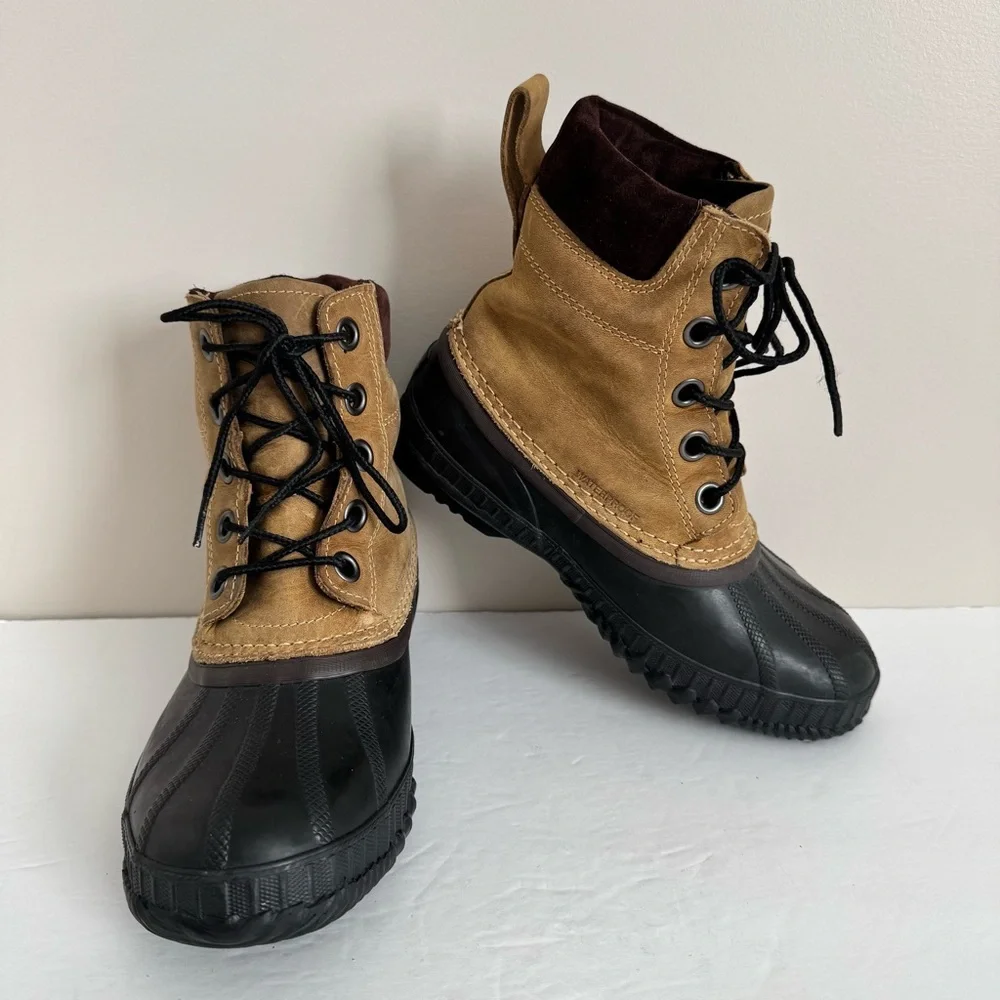 Sorel Cheyenne II Winter Duck Boot Youth size 4 Tan Black Waterproof Snow Rain